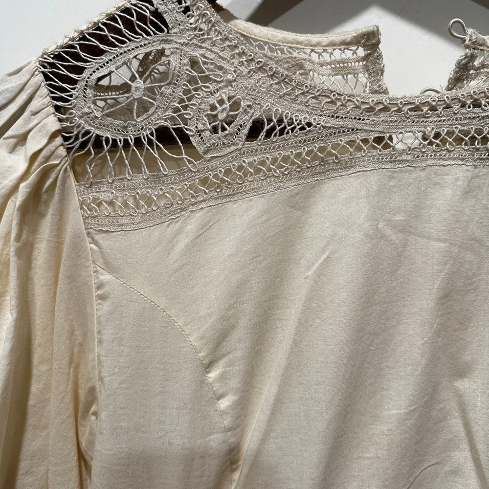 RHODE Pia Cream Cotton Lace Dress 6 | Romantic Boho Puff Sleeve - Picture 4 of 7